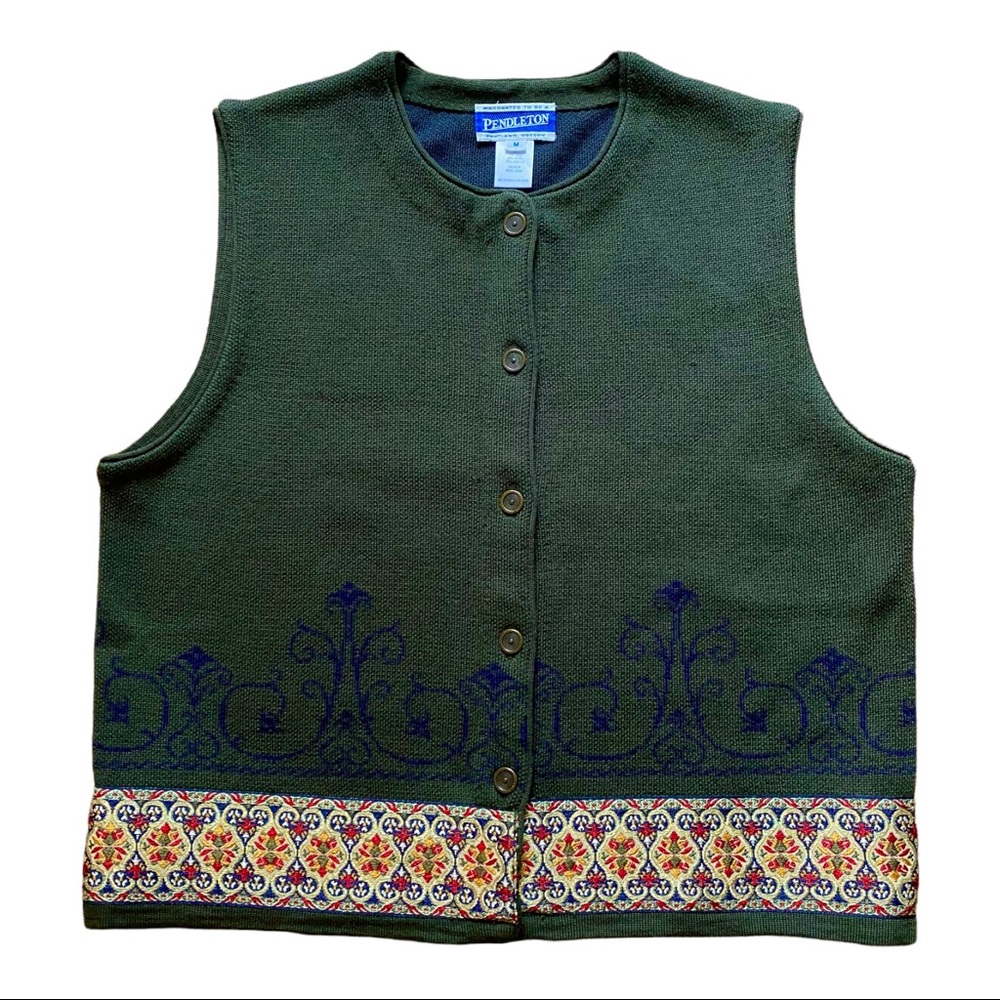 Pendleton Women’s Green Wool Blend Button Vest Sz… - image 1